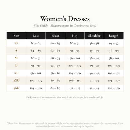 Women's Dresses Size Chart