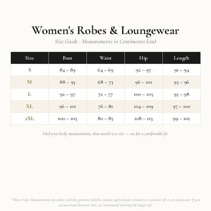 Women's Robes and Loungewear Size Chart