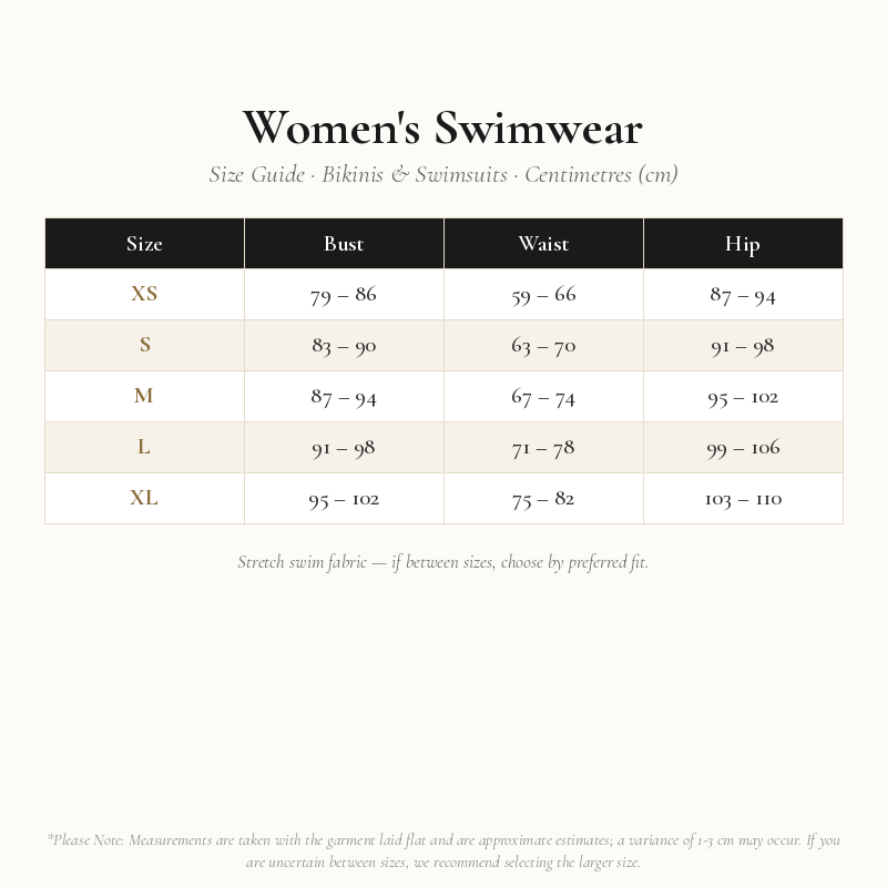 Women's Swimwear Size Chart