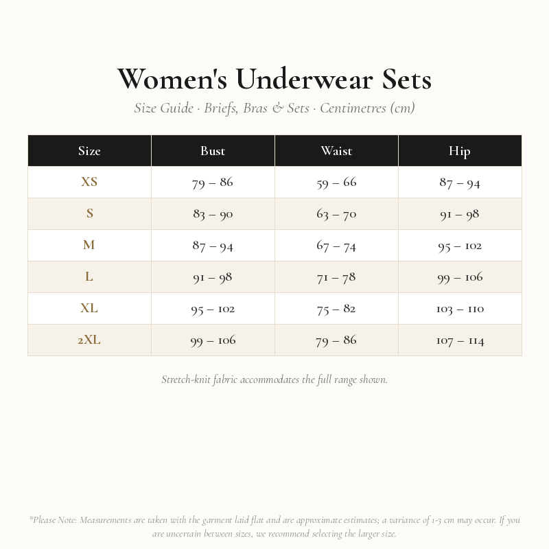 Women's Underwear Size Chart