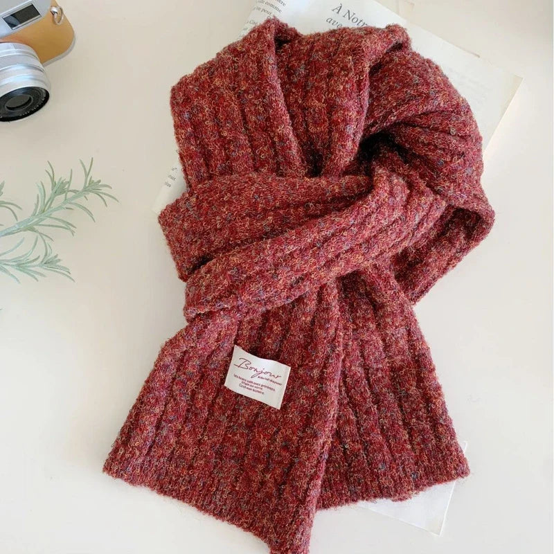 Chunky knitted winter scarf with thick ribbed weave