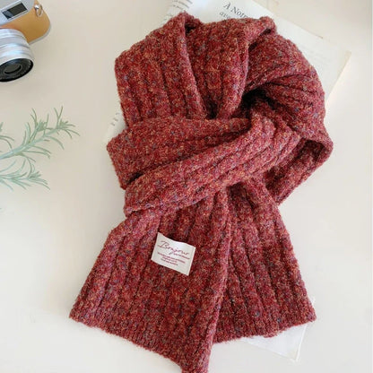 Chunky knitted winter scarf with thick ribbed weave