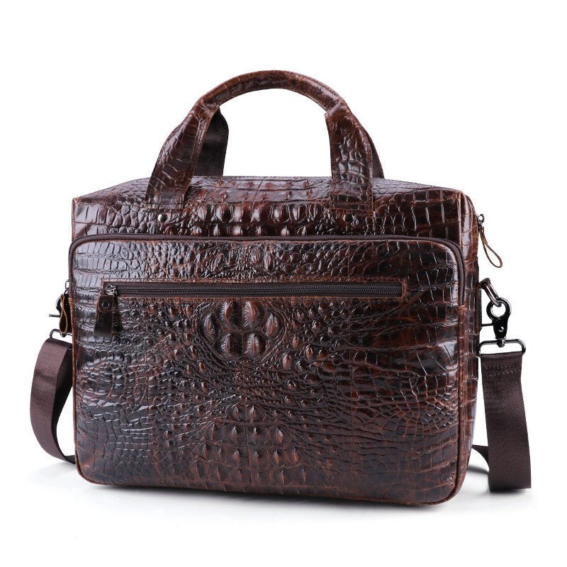 Cowhide Leather Laptop Bag Embossed Square Handbag With Slim Strap - Merch Gone Viral