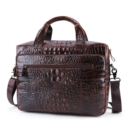 Cowhide Leather Laptop Bag Embossed Square Handbag With Slim Strap - Merch Gone Viral