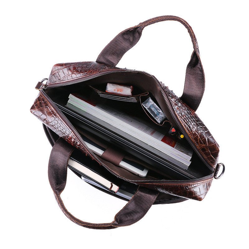 Cowhide Leather Laptop Bag Embossed Square Handbag With Slim Strap - Merch Gone Viral