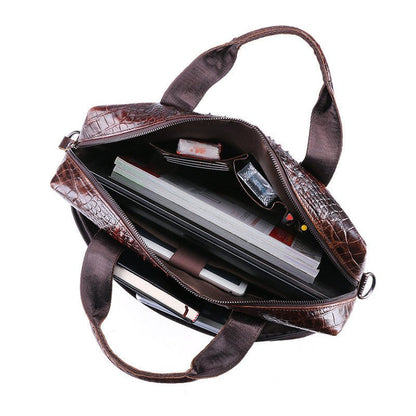 Cowhide Leather Laptop Bag Embossed Square Handbag With Slim Strap - Merch Gone Viral