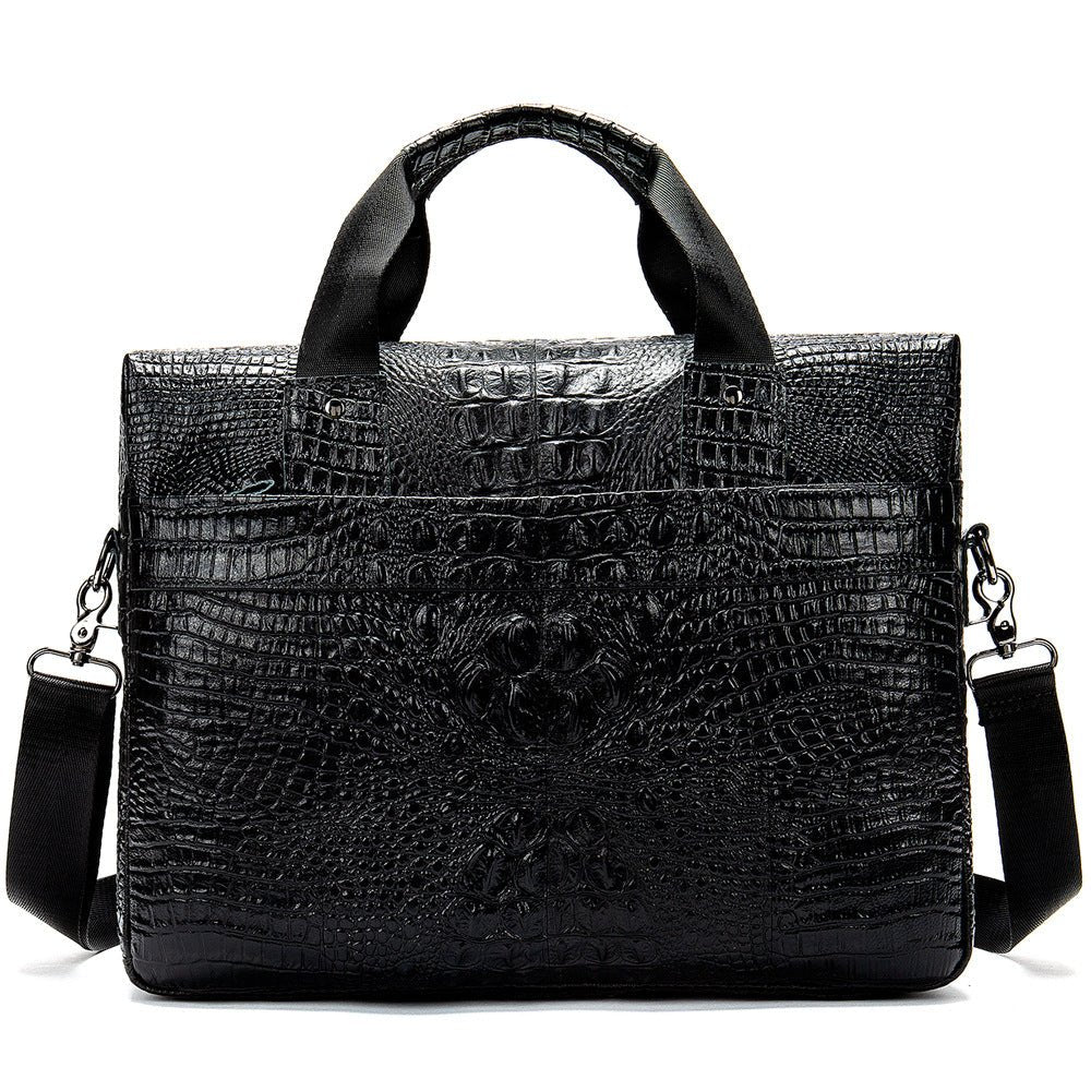 Cowhide Leather Laptop Bag Embossed Square Handbag With Slim Strap - Merch Gone Viral