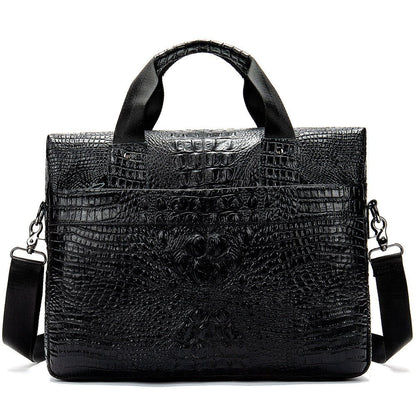 Cowhide Leather Laptop Bag Embossed Square Handbag With Slim Strap - Merch Gone Viral