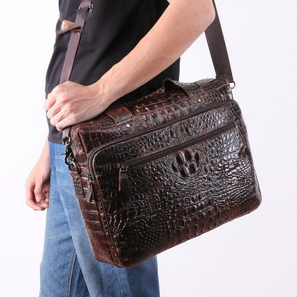 Cowhide Leather Laptop Bag Embossed Square Handbag With Slim Strap - Merch Gone Viral