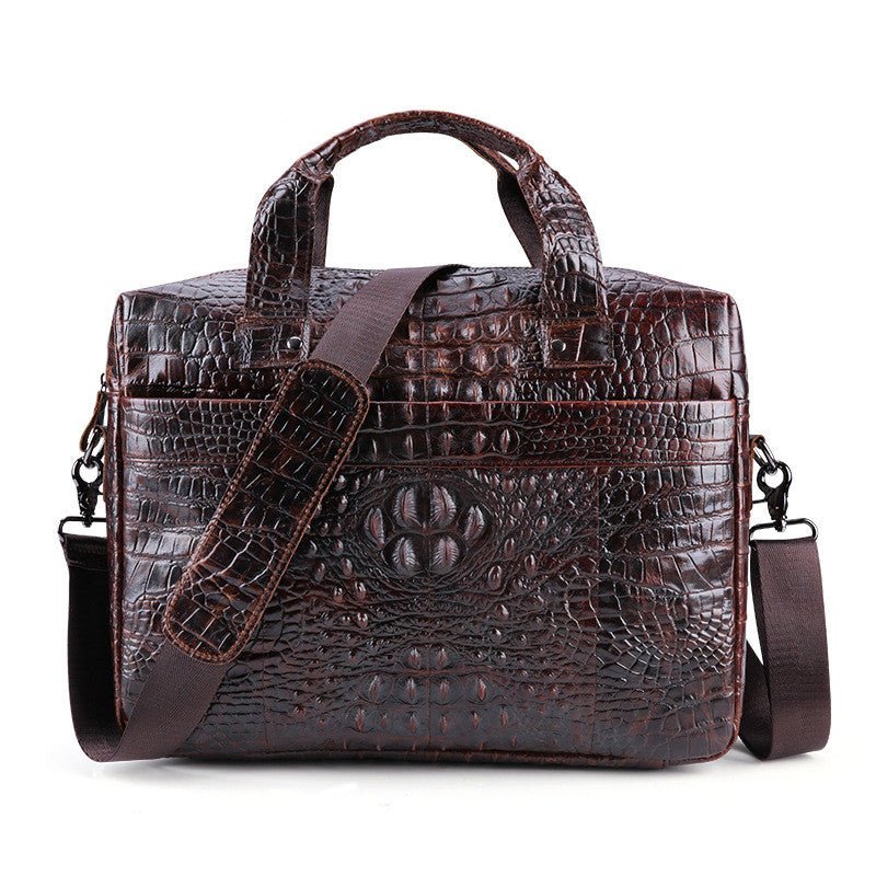 Cowhide Leather Laptop Bag Embossed Square Handbag With Slim Strap - Merch Gone Viral