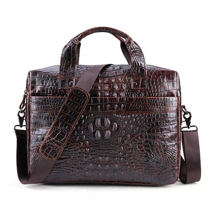 Cowhide Leather Laptop Bag Embossed Square Handbag With Slim Strap - Merch Gone Viral