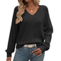 Hollow-Out Sweater with V-Neck and Wool Blend