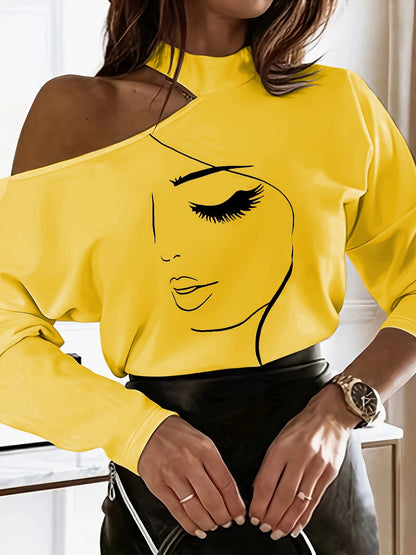 Stylish Off Shoulder Top with Print and Relaxed Fit