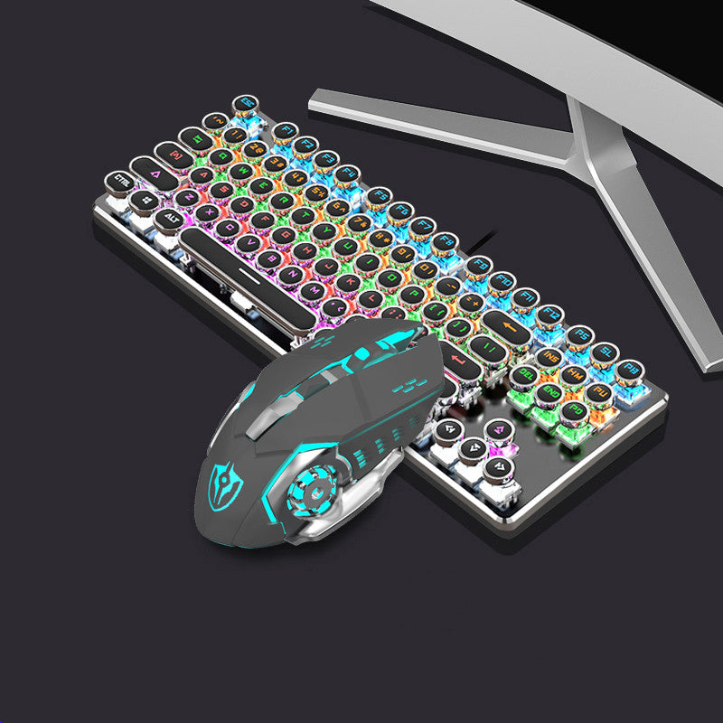Retro Keyboard and Mouse Set with Metal Frame LED Backlit Wired USB 3