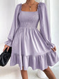 Flared Dress with Square Neckline and Swing Silhouette for Versatile Day Night Wear
