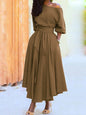 Women's Off Shoulder Bodycon Dress with Tie Waist Solid Color