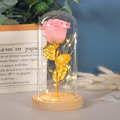 Illuminated Glass Rose Ornament with Eternal Glow for Home Decor