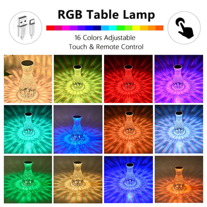Luxe Crystal Vase Lamp USB Charging Romantic Bedside Diamond Table Lamp For Home Christmas Decor LED Lights