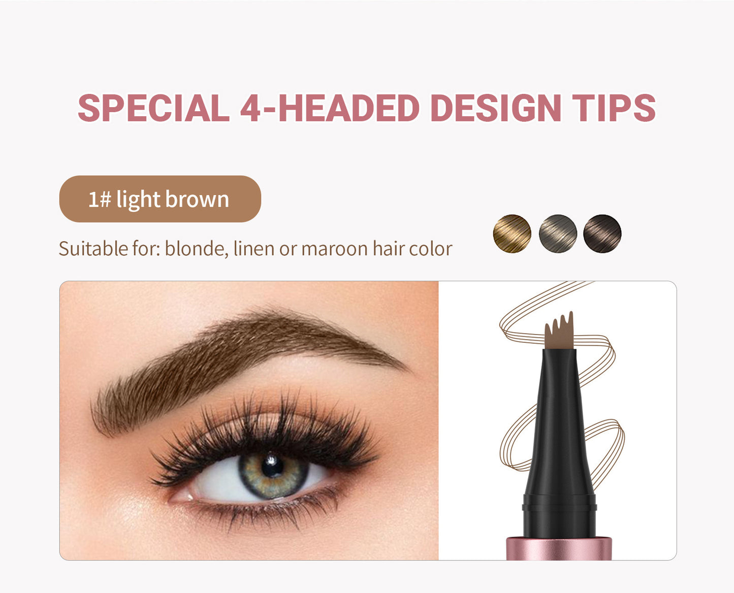 Waterproof Eyebrow Pencil with Four Fork Tip for Precise Natural Brow Shape and Long Wear