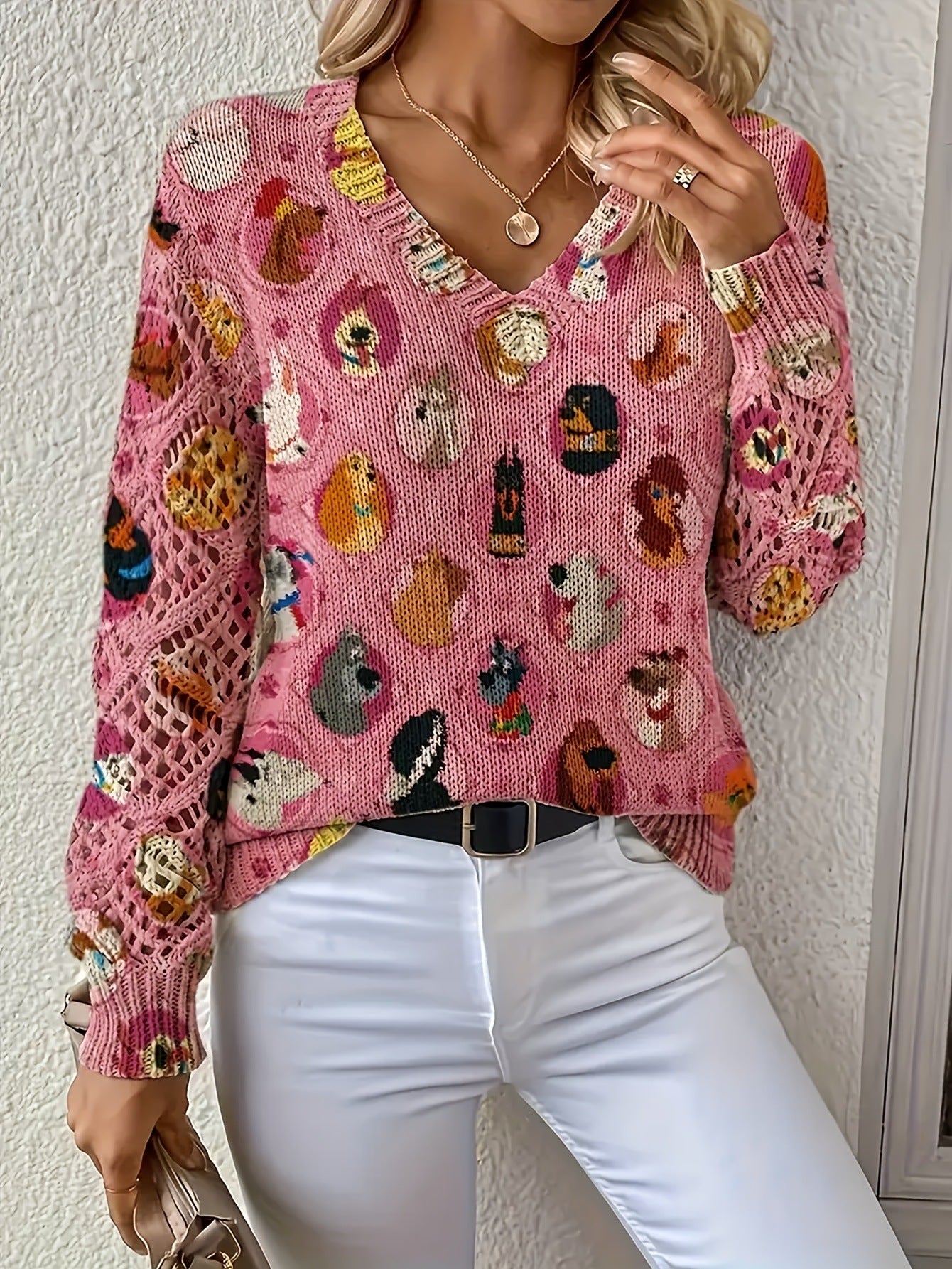 Textured Knit Long Sleeve Pullover For Spring And Autumn Regular Fit