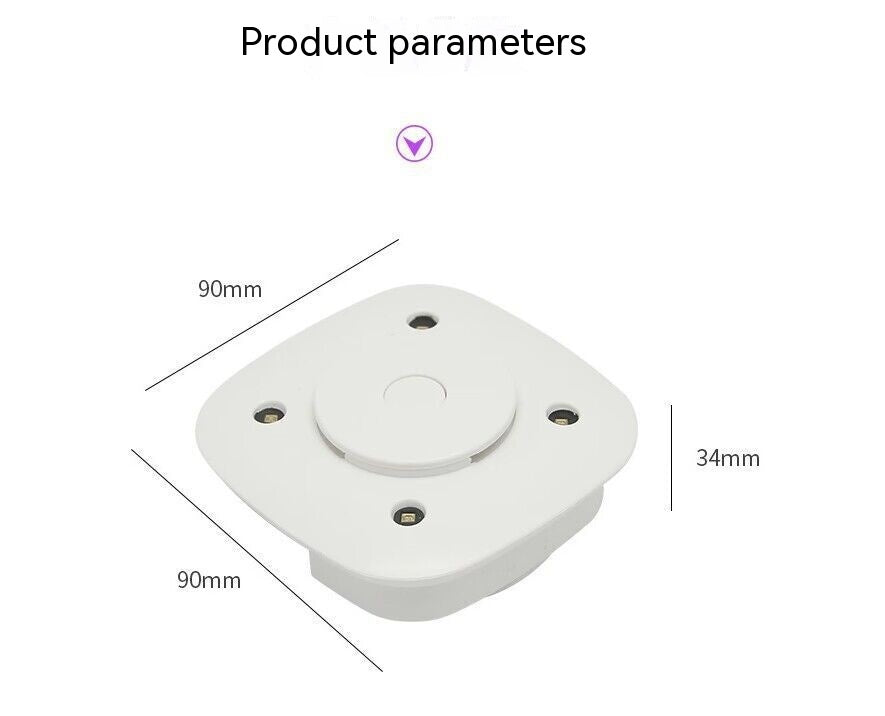 White square rechargeable LED home decor with motion sensor for bathroom toilet lighting, showing 90mm by 34mm dimensions.