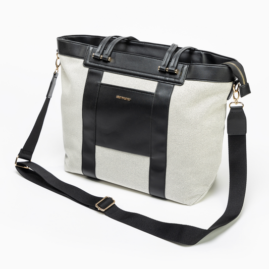 Diaper bag travel tote for newborn essentials with canvas and faux leather trim (view 2)