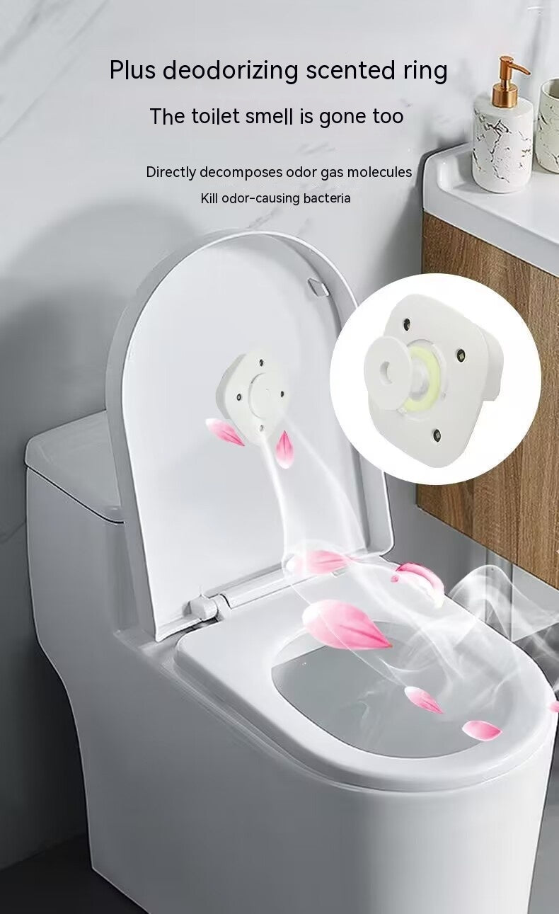 White, square, rechargeable home decor lamp with motion sensor attached to a toilet lid for bathroom sanitation.