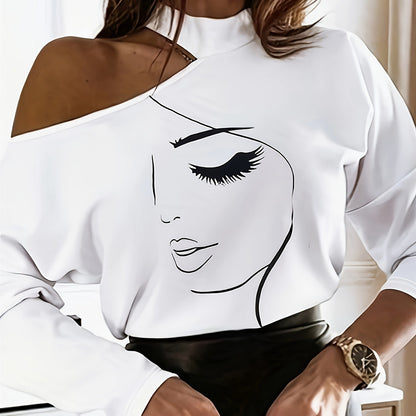 Stylish Off Shoulder Top with Print and Relaxed Fit