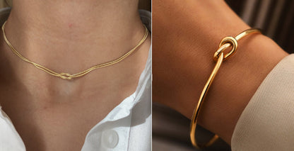 Handcrafted Snake Chain Necklace and Bracelet Set with Gold Finish