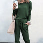 Women’s Casual Chic Lounge Set – Long Sleeve Pullover Top & Drawstring Pants with Pockets – Effortless Style & Comfort”