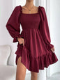 Flared Dress with Square Neckline and Swing Silhouette for Versatile Day Night Wear
