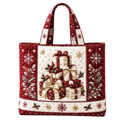 Quilted Christmas tote bag with stacked gift box design