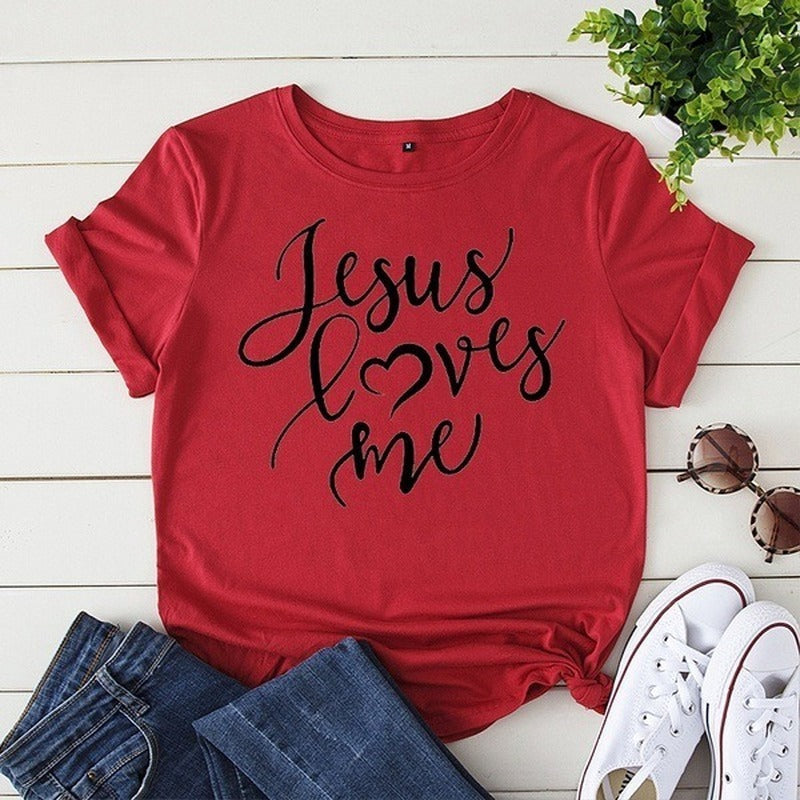 Soft Tee with Silk Cashmere Letter Print O-Neck for Women Comfort Fit