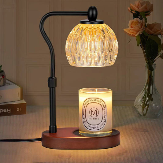Adjustable candle warmer lamp with glass shade