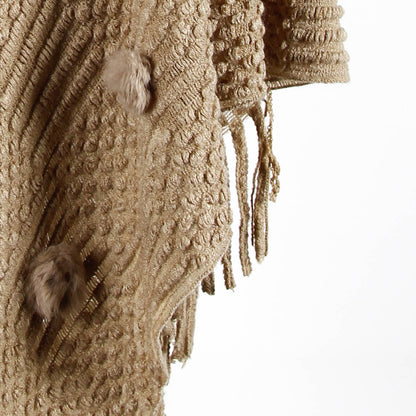 Fringed Cloak Shawl with Lightweight Lining Soft Acrylic Viscose Blend for Women