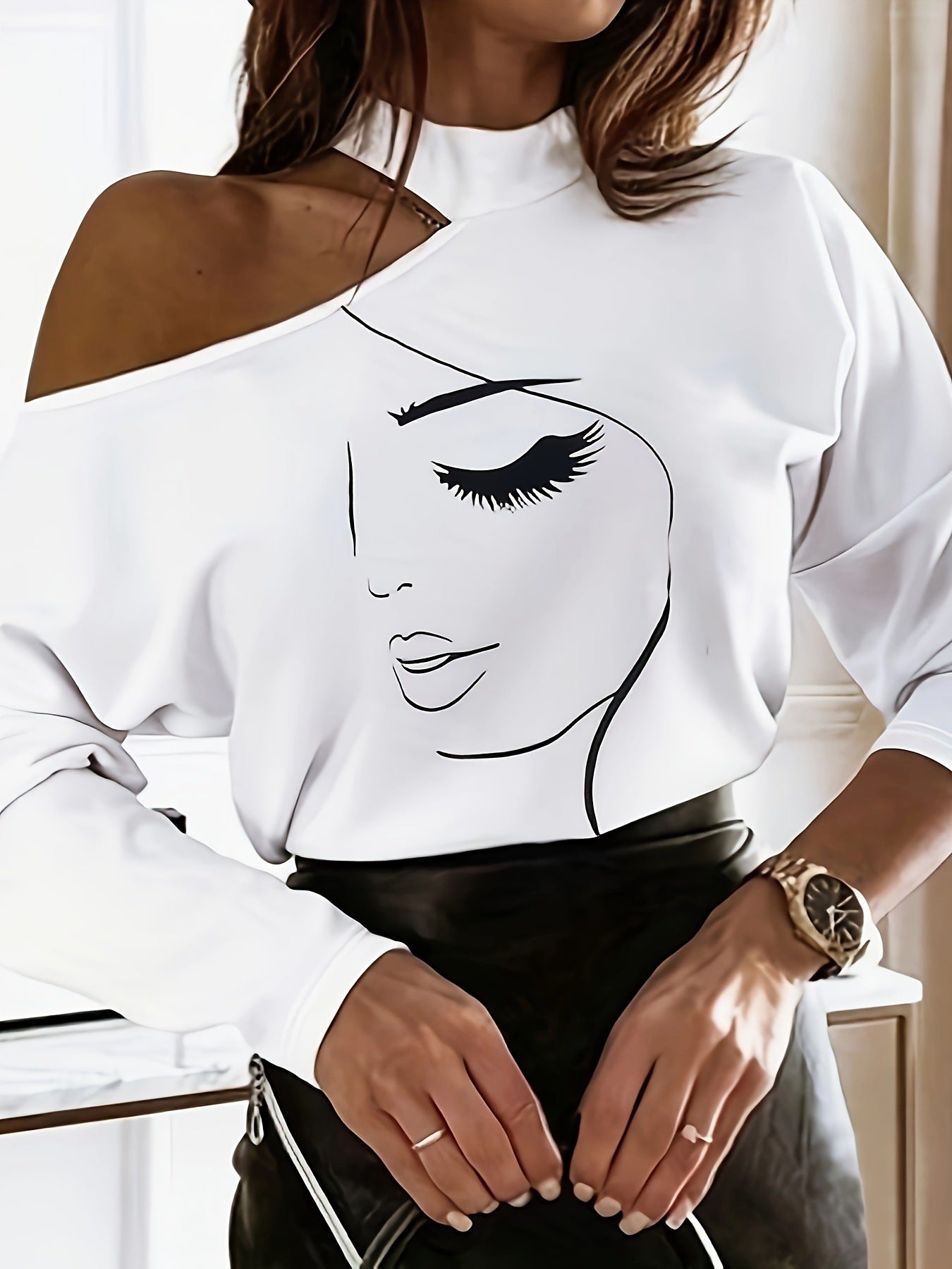 Stylish Off Shoulder Top with Print and Relaxed Fit