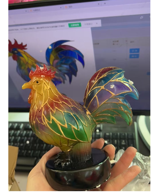 Home decor animal sculpture lamp ambient night light featuring a colorful rooster figurine design on a stand