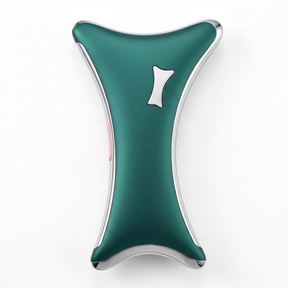 Dark green electric facial gua sha massager with a curved ergonomic design and metallic trim on a white background
