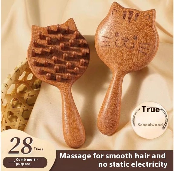 Ebony Massage Comb For Scalp And Body With Wave Teeth And Long Handle - Merch Gone Viral