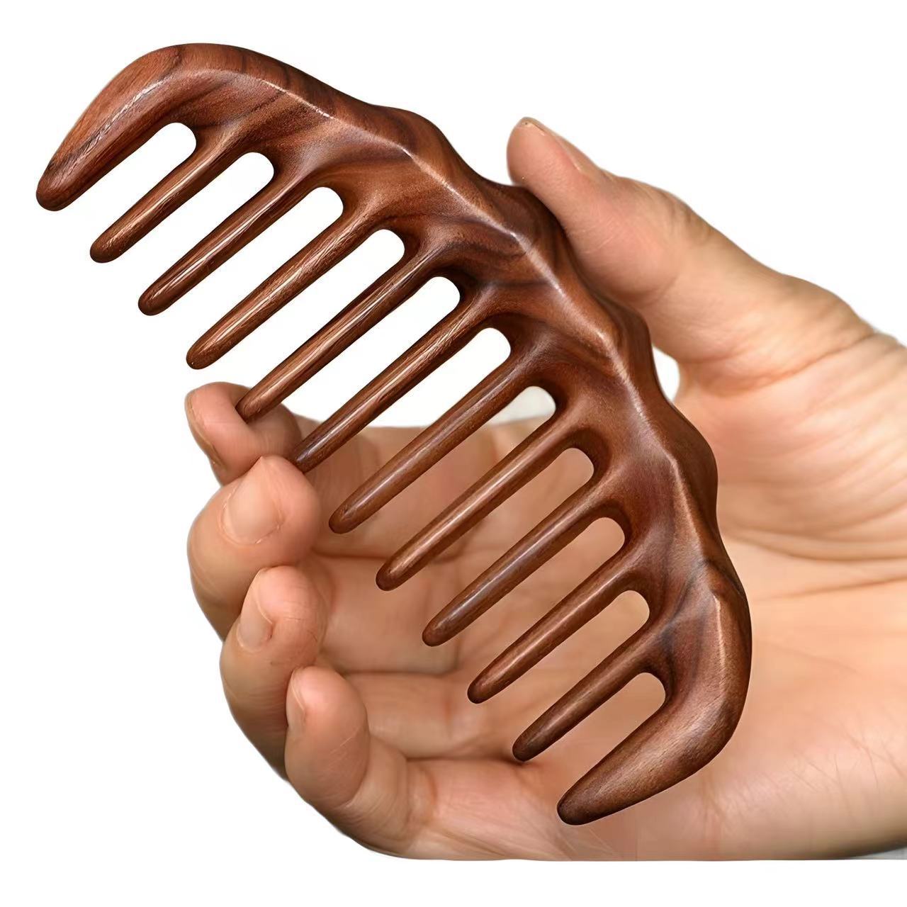 Ebony Massage Comb For Scalp And Body With Wave Teeth And Long Handle - Merch Gone Viral