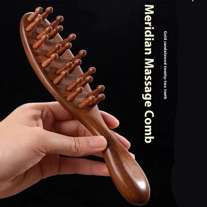 Ebony Massage Comb For Scalp And Body With Wave Teeth And Long Handle - Merch Gone Viral