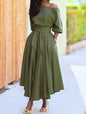 Women's Off Shoulder Bodycon Dress with Tie Waist Solid Color