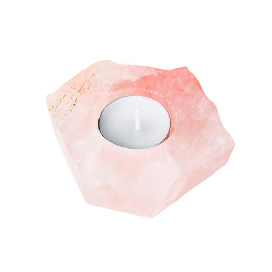 Detail view of natural crystal stone tealight holder