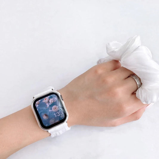 Scrunchie-style watch band showing the stretch fabric