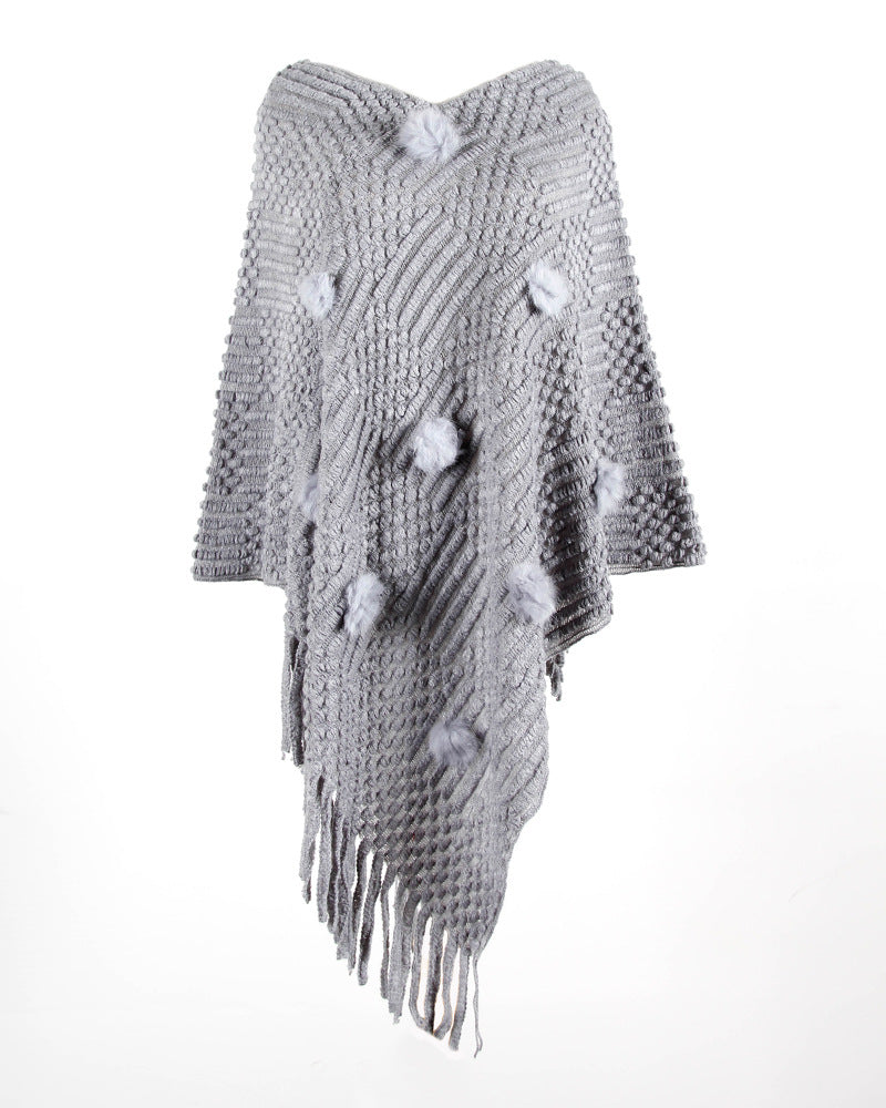 Fringed Cloak Shawl with Lightweight Lining Soft Acrylic Viscose Blend for Women