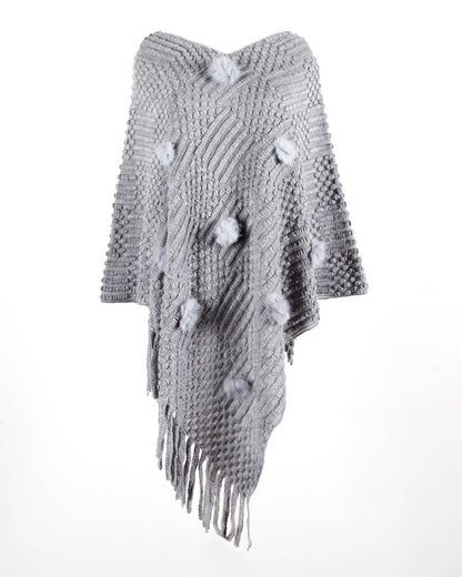 Fringed Cloak Shawl with Lightweight Lining Soft Acrylic Viscose Blend for Women
