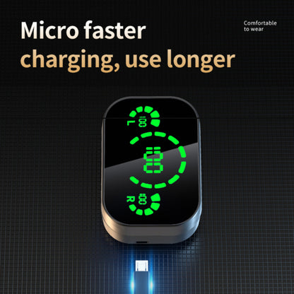 Wireless earbuds charging case with green LED digital battery percentage display