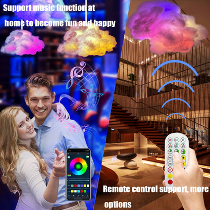 Cloud-shaped LED lamp with color-changing light and remote app control for bedroom mood lighting.