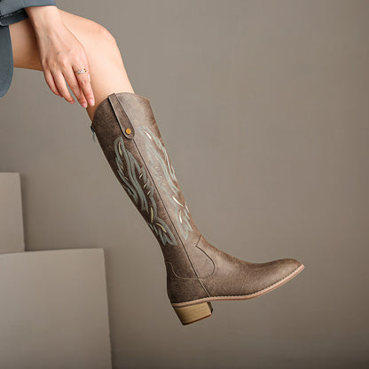 Retro Chunky Heel Embroidery Western Cowboy Boots for Women - Vintage Style Statement Boots