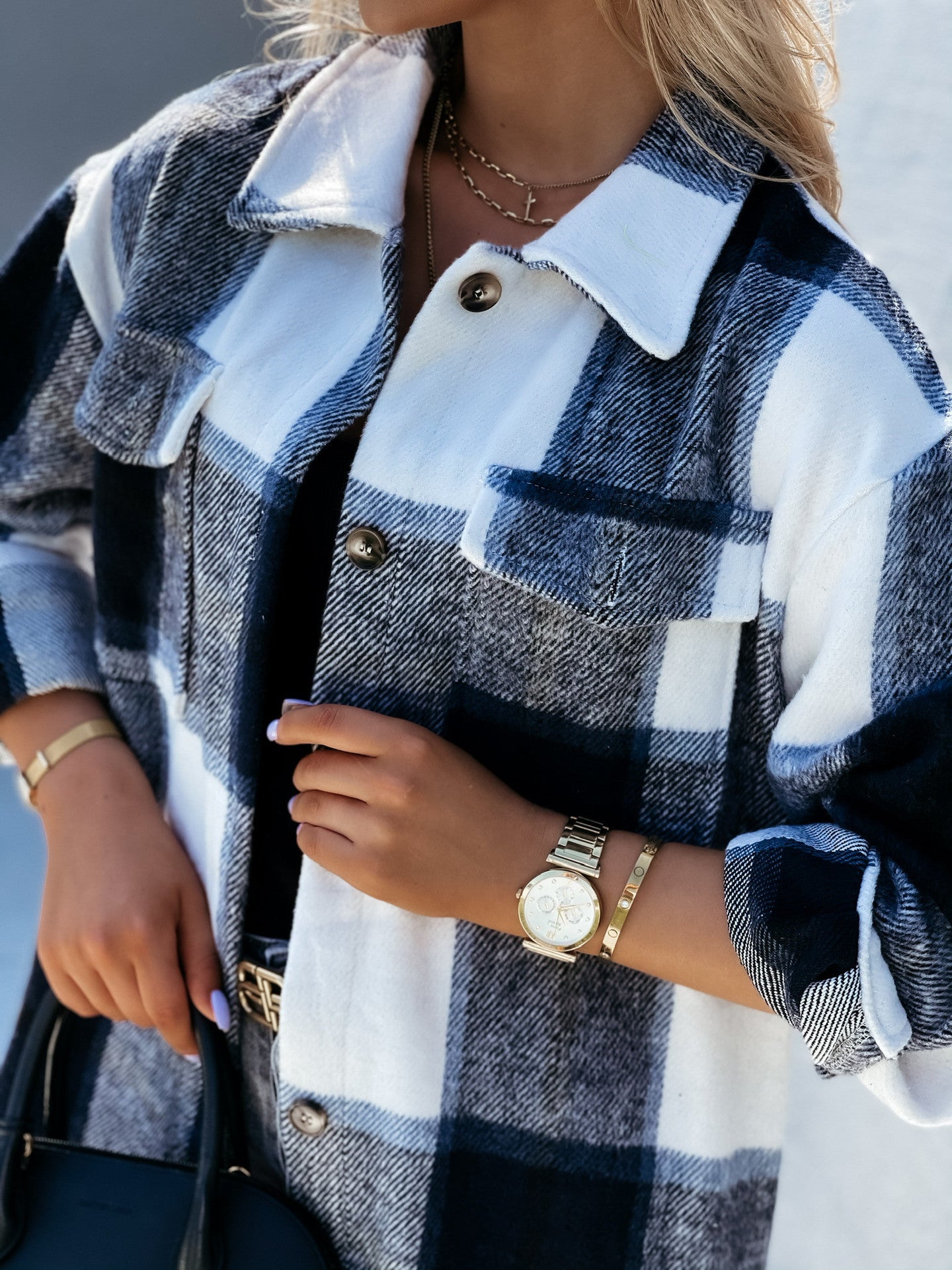 Plaid Shirt Lapel Collar Lightweight Breathable for Summer Layering